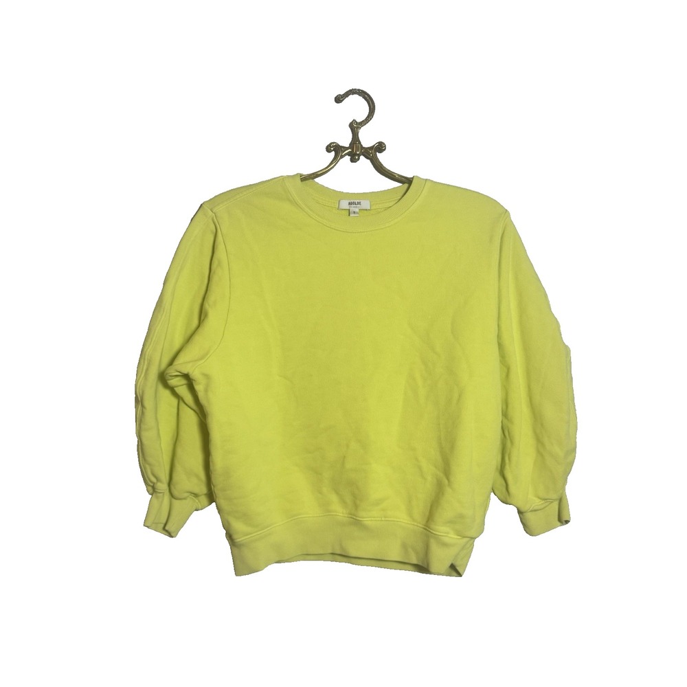 AGOLDE Thora 3/4 Sleeve Sweatshirt Lime Green‎ A7053 Womens Size S Cotton